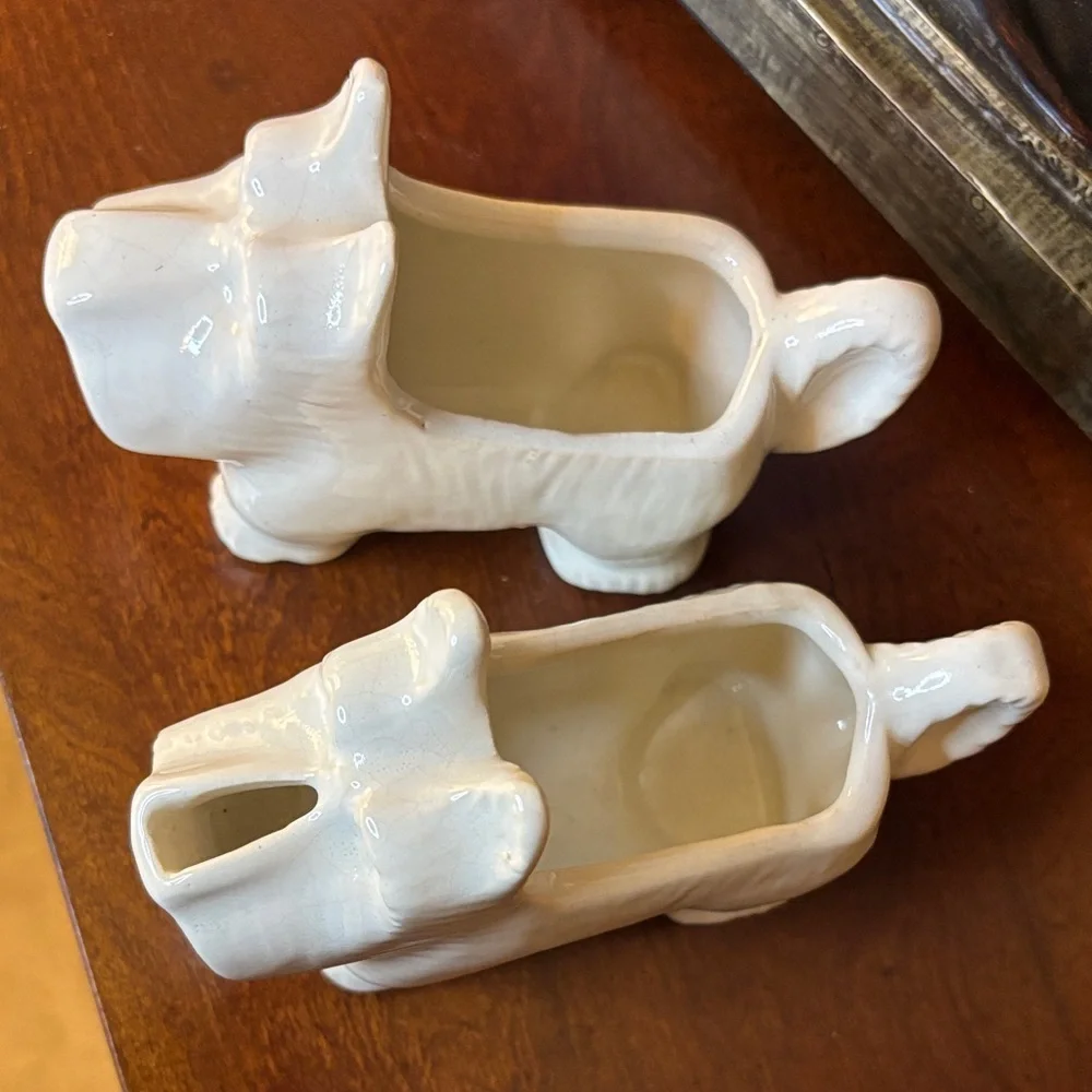 Scottie Ceramic Dog-Shaped Creamer and Sugar Set - Cream Colored Vintage? EUC